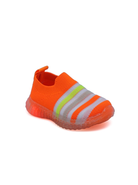 

Hopscotch Unisex Kids Orange Woven Design PU Slip-On Sneakers