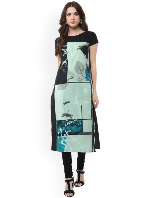 

Janasya Women Black Quirky Print Straight Kurta