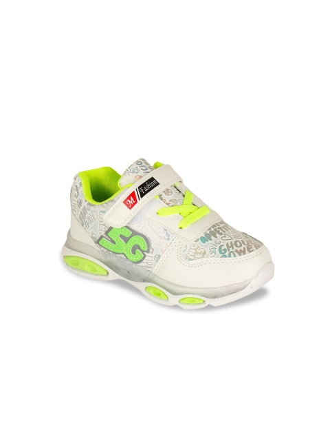 

Hopscotch Unisex Kids White Printed PU Sneakers