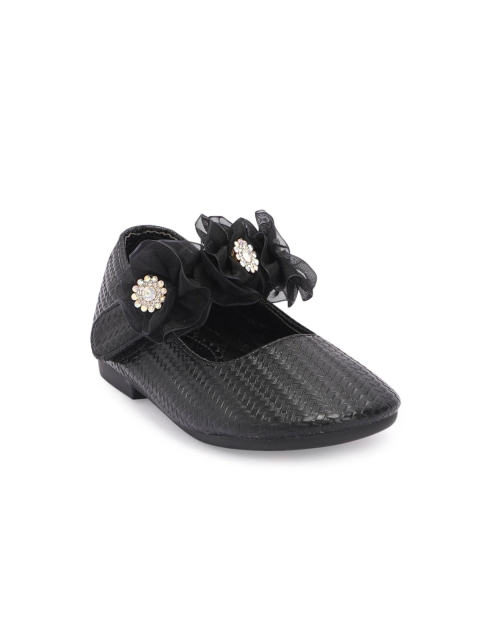 

Hopscotch Kids-Girls Black Woven Design Floral Applique PU Loafers