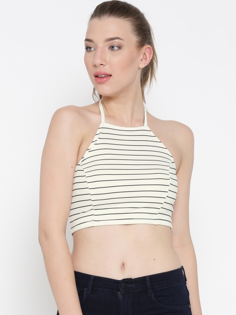 

Veni Vidi Vici Women White Striped Fitted Crop Top