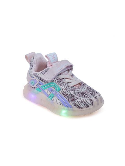 

Hopscotch Unisex Kids Pink Woven Design PU Sneakers