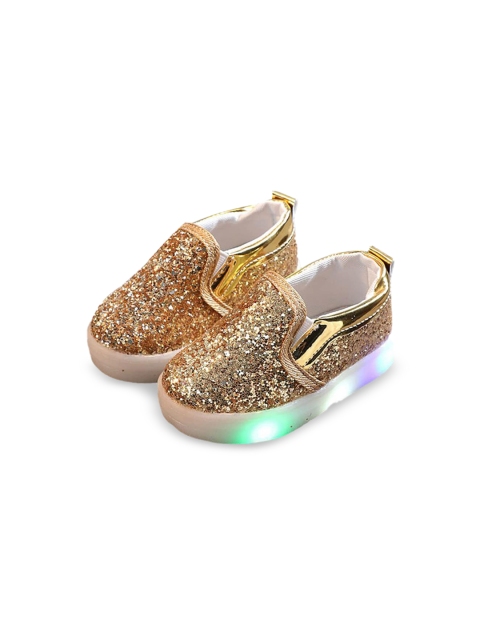 

Hopscotch Girls Gold-Toned Printed PU Slip-On Sneakers