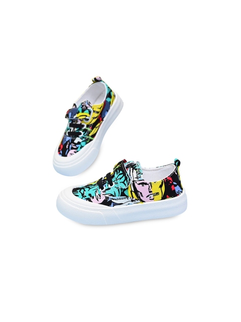 

Hopscotch Unisex Kids Green Printed PU Slip-On Sneakers