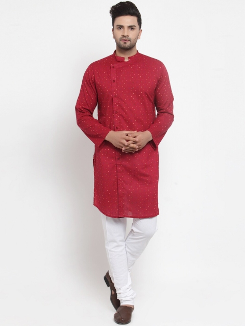 

NEUDIS Men Red Angrakha Pure Cotton Kurta with Churidar