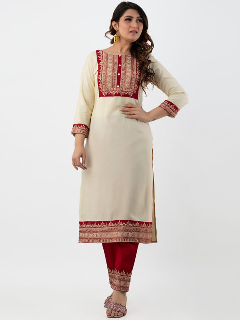 

SKY SHOPPIE Women Beige Yoke Design Kurta with Churidar