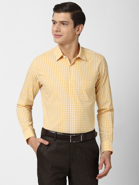 

Peter England Men Yellow & White Gingham Checked Formal Shirt
