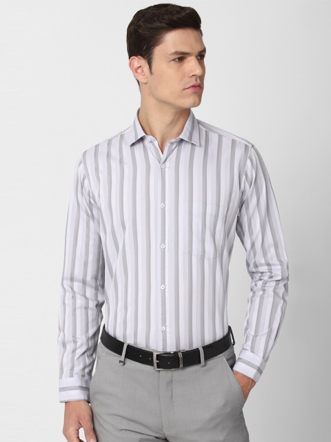 

Van Heusen Men Grey & White Striped Pure Cotton Formal Shirt