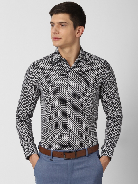 

Van Heusen Men Charcoal Grey & White Slim Fit Printed Pure Cotton Formal Shirt