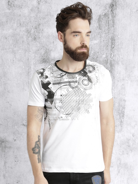 

Roadster Men White Printed Round Neck T-shirt