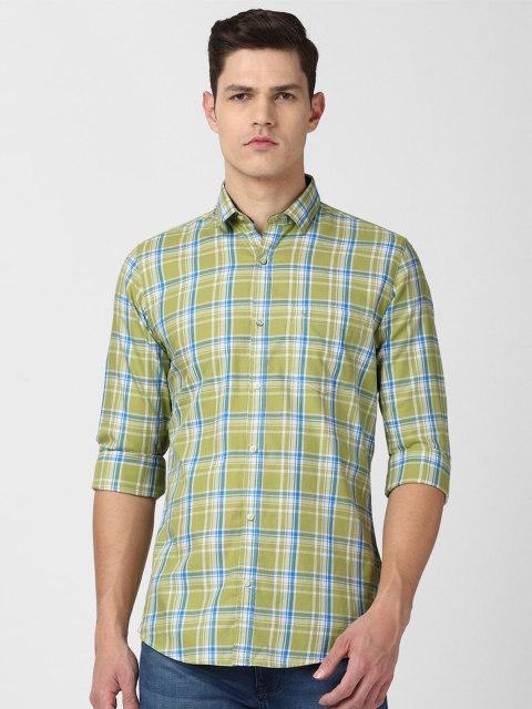 

Van Heusen Sport Men Green & Blue Slim Fit Tartan Checked Pure Cotton Casual Shirt