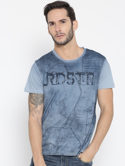 

Roadster Men Blue Printed Round Neck T-shirt