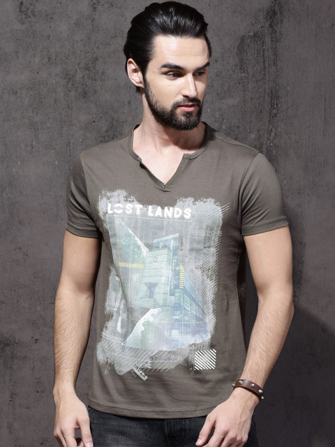 

Roadster Men Grey Printed T-shirt