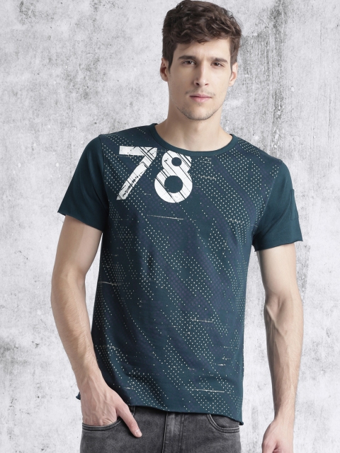 

Roadster Men Green Printed Round Neck T-shirt