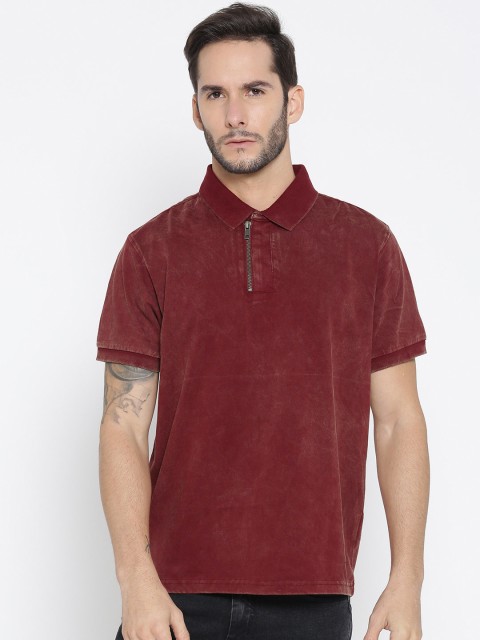 

Roadster Men Maroon Solid Polo Collar T-shirt