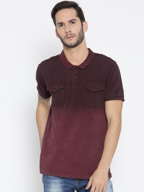 

Roadster Men Burgundy Dyed Polo Collar T-shirt