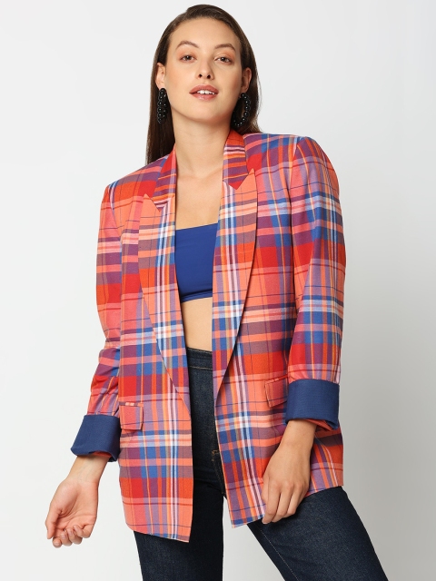 

Remanika Women Green Checked Longline Tailored Jacket