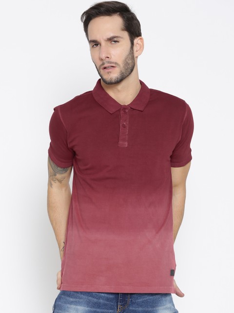 

Roadster Men Maroon & Pink Dyed Polo Collar T-shirt