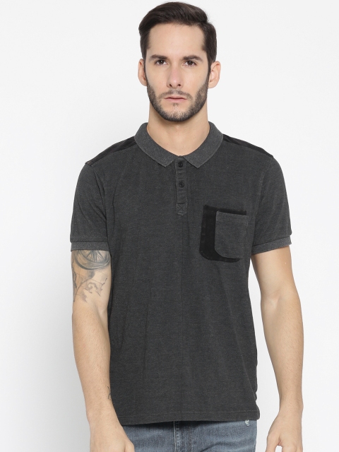 

Roadster Men Charcoal Grey Solid Polo Collar T-shirt