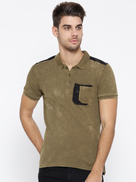 

Roadster Men Olive Green Solid Polo Collar T-shirt