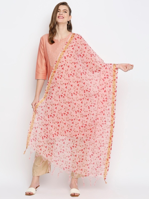 

Dupatta Bazaar Peach-Coloured & Red Printed Dupatta