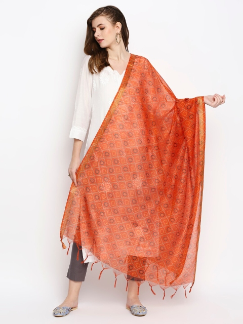 

Dupatta Bazaar Orange & Black Printed Dupatta