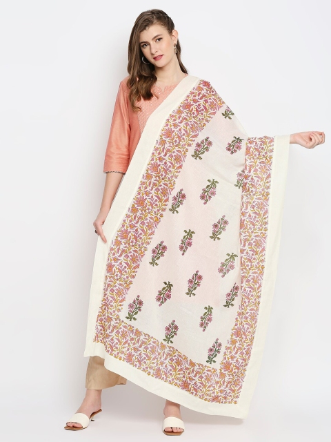 

Dupatta Bazaar Off White & Pink Printed Pure Cotton Block Print Dupatta