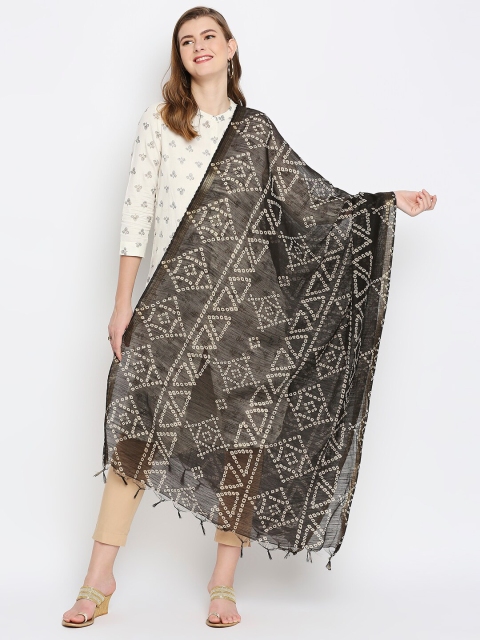 

Dupatta Bazaar Black & White Bandhani Printed Dupatta