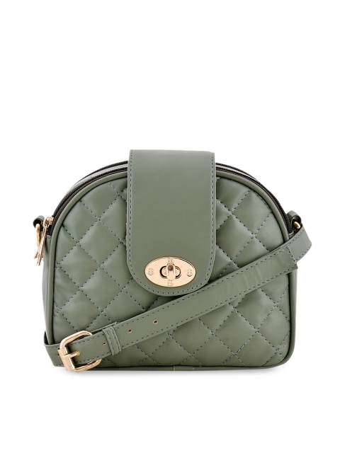 

Lychee bags Green Textured PU Structured Sling Bag with Quilted