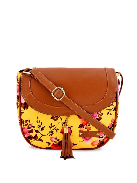 

Lychee bags Yellow Printed Structured Sling Bag with Tasselled