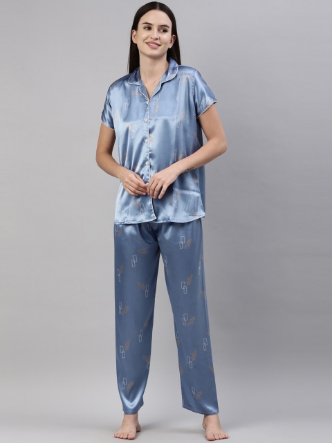 

GOLDSTROMS Women Blue & White Printed Night suit