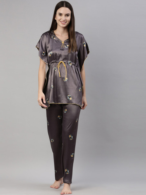 

GOLDSTROMS Women Grey & Blue Printed Night suit