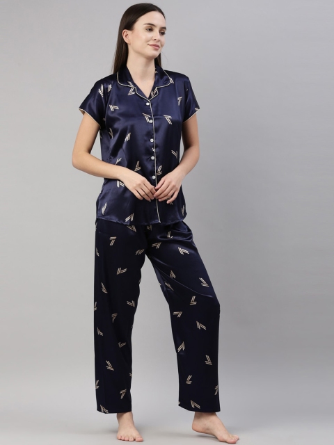 

GOLDSTROMS Women Navy Blue & White Printed Night suit