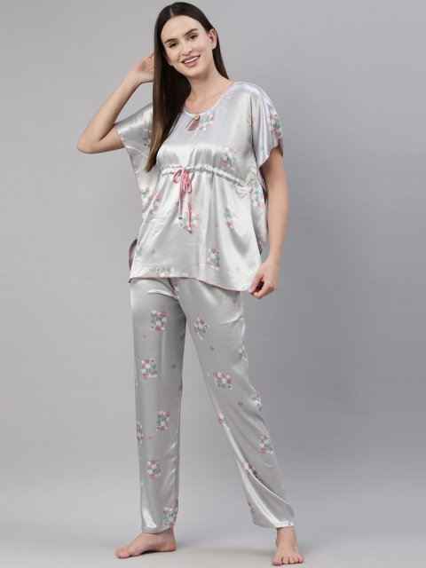 

GOLDSTROMS Women Grey & White Printed Kaftan Night suit