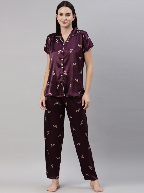 

GOLDSTROMS Women Magenta & Beige Printed Night suit