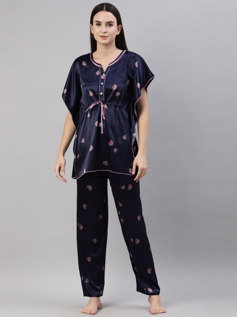 

GOLDSTROMS Women Navy Blue & Pink Printed Kaftan Night suit
