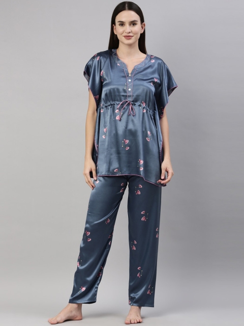 

GOLDSTROMS Women Blue & Pink Printed Kaftan Night suit