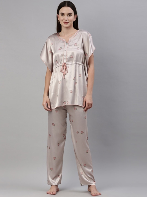 

GOLDSTROMS Women Grey & Pink Printed Night suit