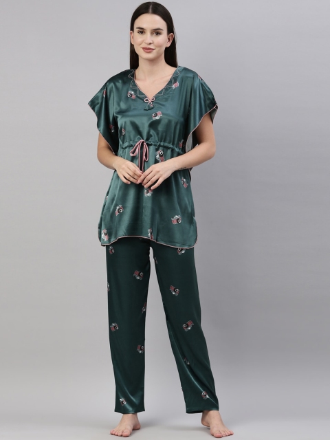 

GOLDSTROMS Women Green & Pink Printed Night suit