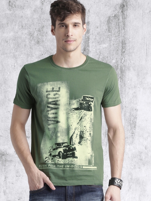 

Roadster Men Olive Green Printed T-shirt