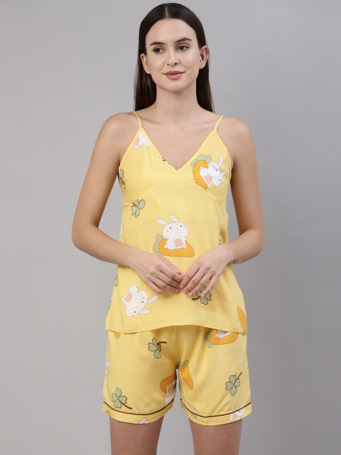 

GOLDSTROMS Women Yellow & White Printed Night suit
