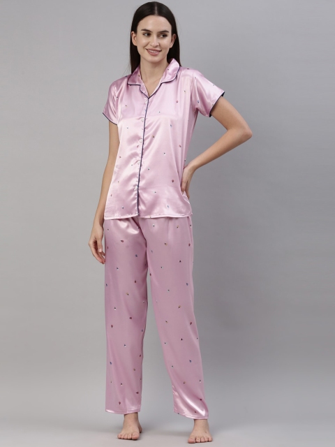 

GOLDSTROMS Women Pink Printed Satin Night suit