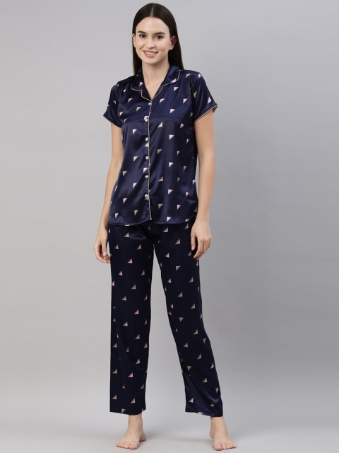 

GOLDSTROMS Women Navy Blue & Pink Printed Night suit