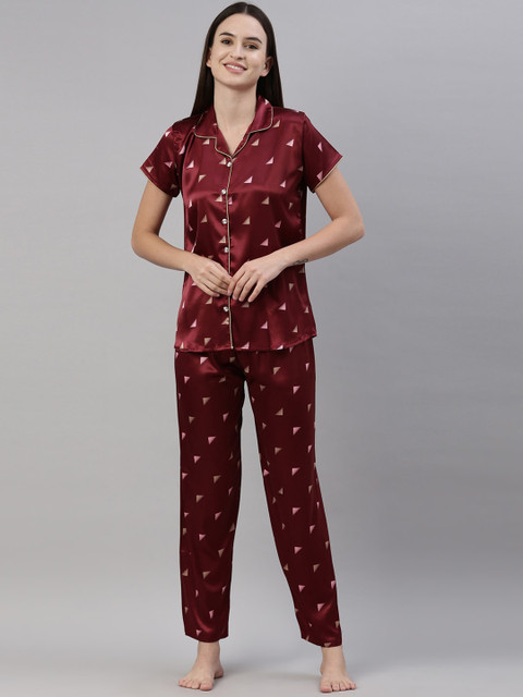 

GOLDSTROMS Women Red & Beige Printed Night suit