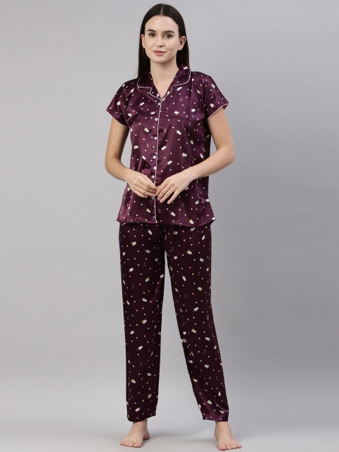 

GOLDSTROMS Women Magenta Printed Satin Night suit