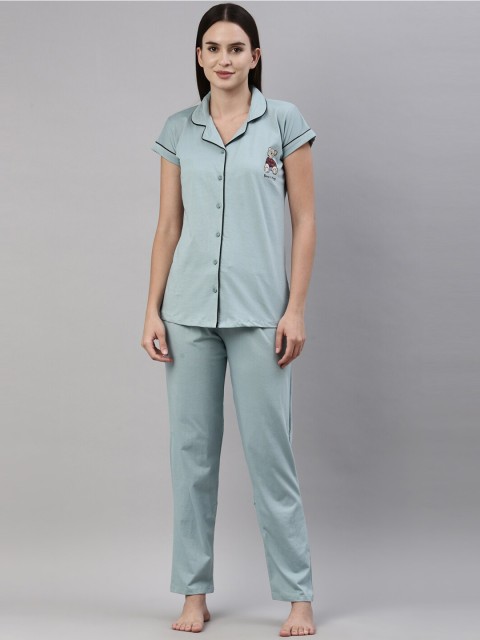 

GOLDSTROMS Women Sea Green Striped Night suit