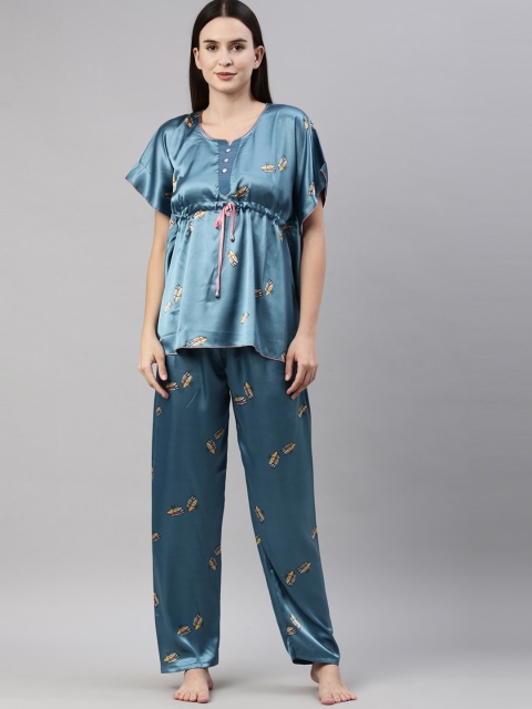 

GOLDSTROMS Women Blue & Yellow Printed Night suit