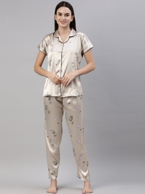 

GOLDSTROMS Women Grey & Pink Printed Night suit