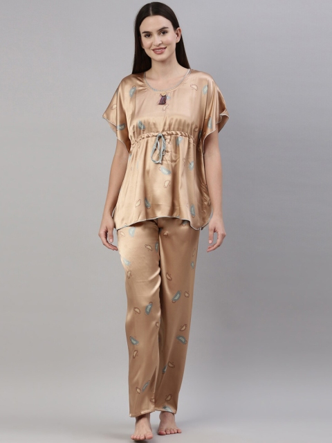 

GOLDSTROMS Women Peach-Coloured & Blue Printed Night suit