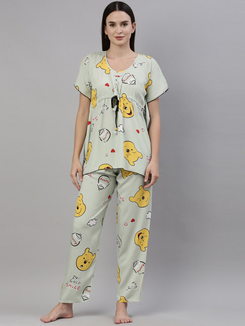 

GOLDSTROMS Women Green & Yellow Printed Kaftan Night suit